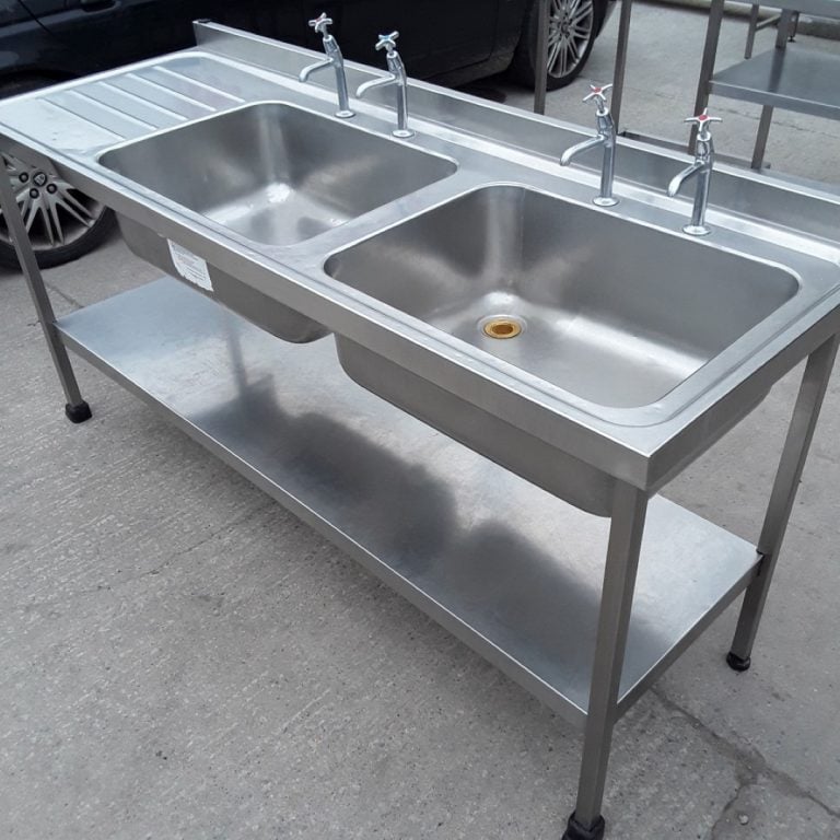 Used Stainless Steel Double Sink 180cmW X 65cmD X 86cmH H2 Catering   10095B 768x768 