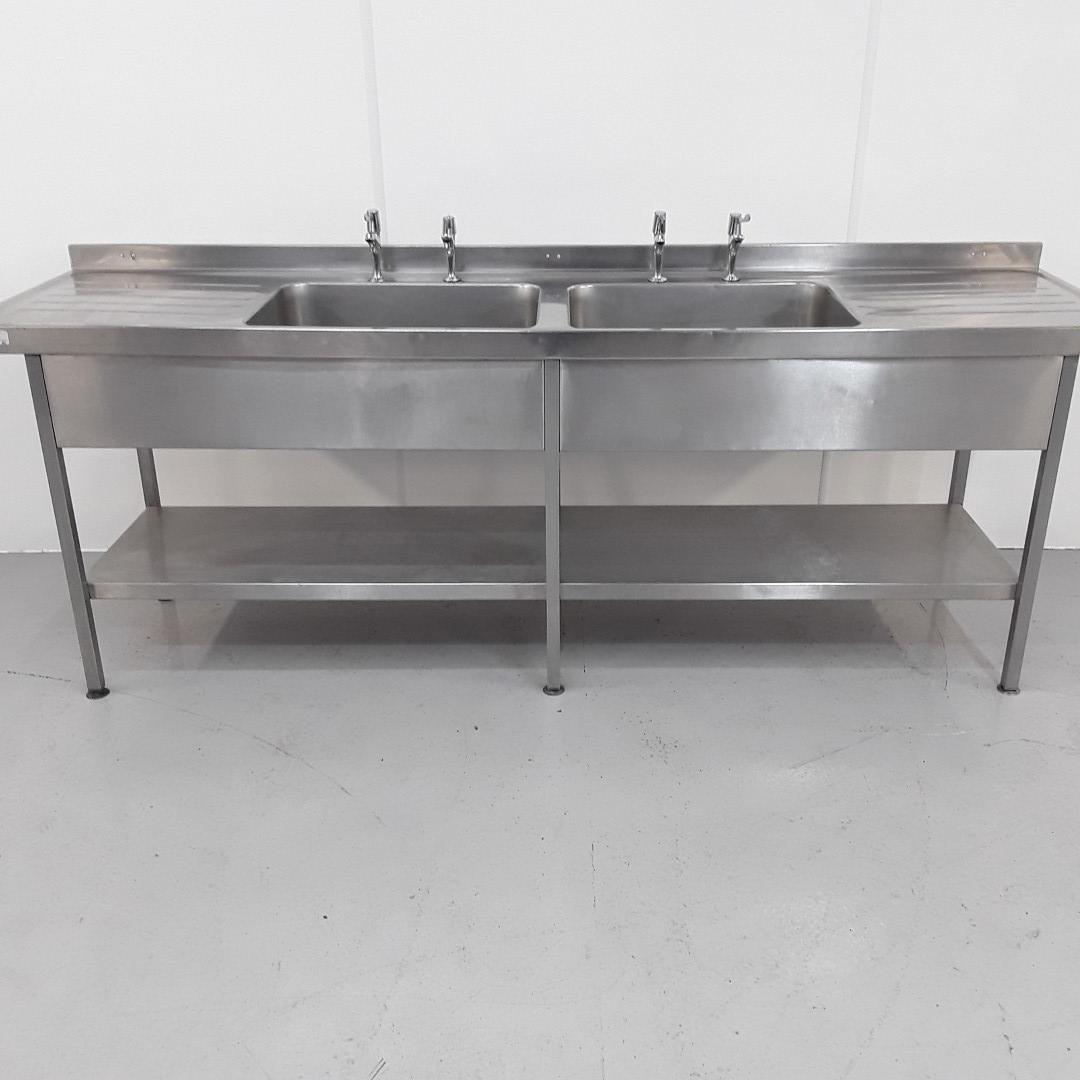 Commercial Used Sissons Stainless Double Sink 240cmW x 65cmD x 86cmH