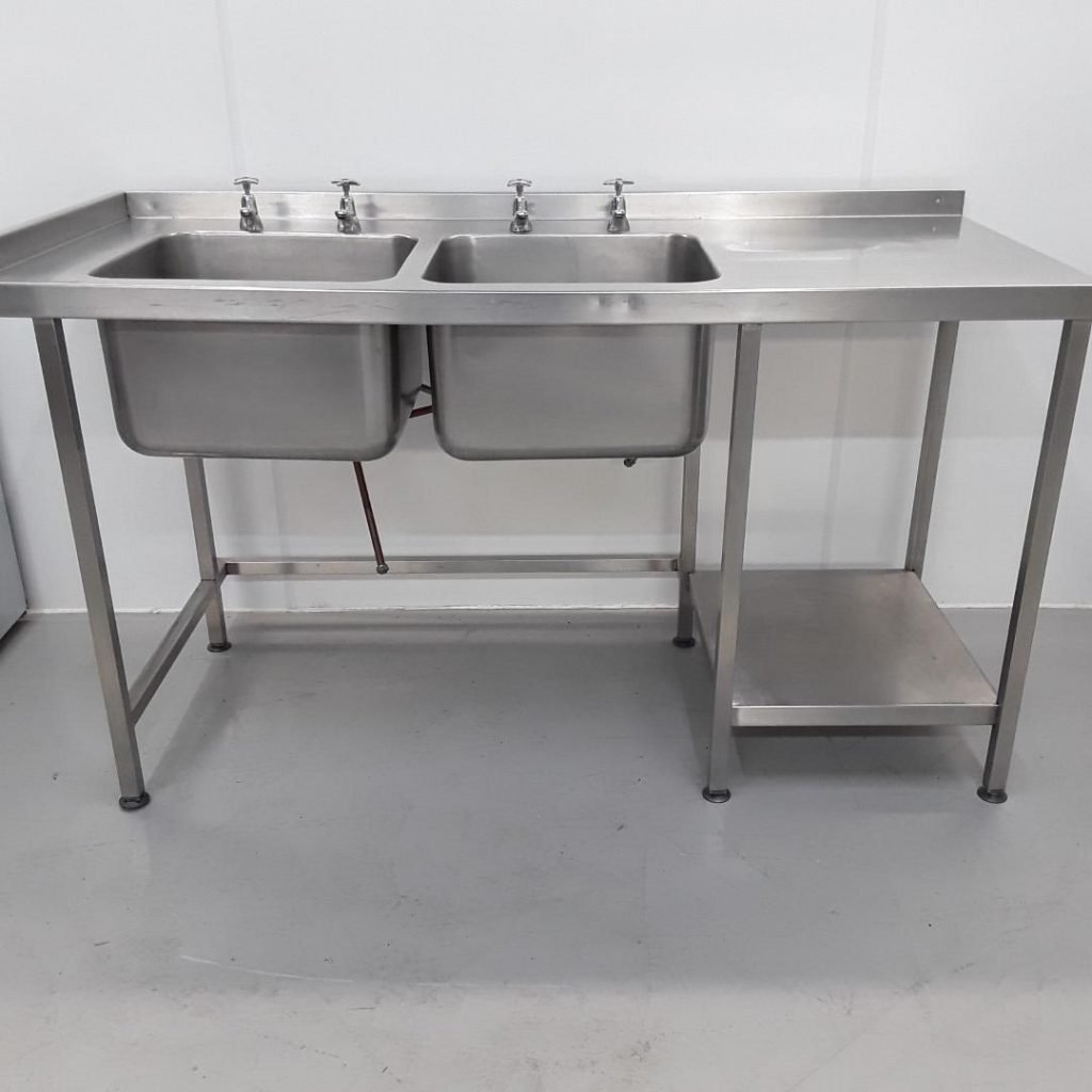 Commercial Used Stainless Double Sink 163cmW x 70cmD x 89cmH