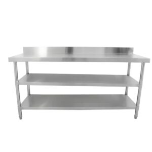 Brand New Diaminox  Stainless Steel 180cm Prep Table With Upstand and Two Undershelves For Sale