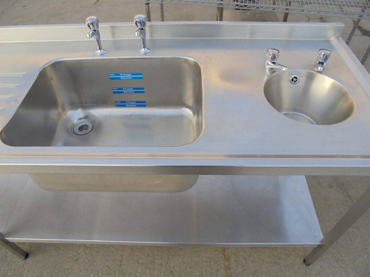 Commercial Used Stainless Steel Double Bowl Sink/ Table 300cmW x 69cmD ...