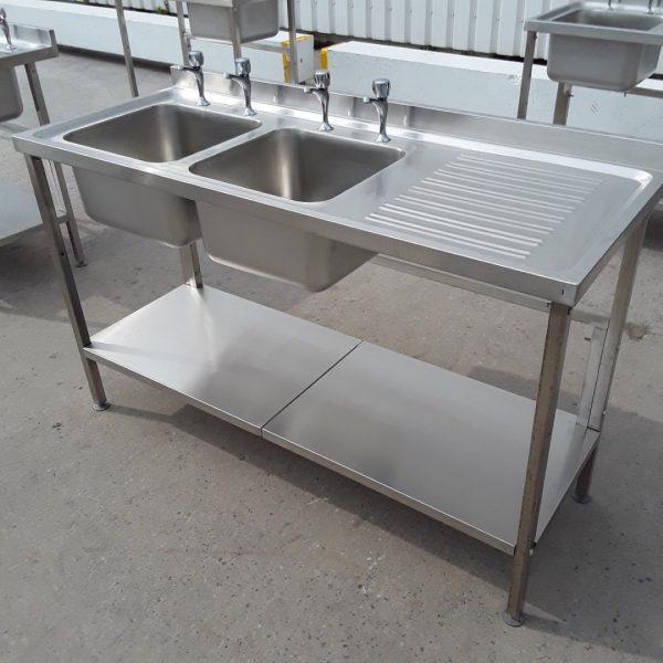 Commercial New B Grade Stainless Steel Double Sink 150cmW X 60cmD X 90cmH